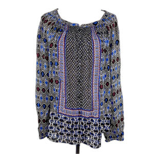Lucky Brand Top Peasant Top Boho Festival Button Down Long Sleeve Size M New